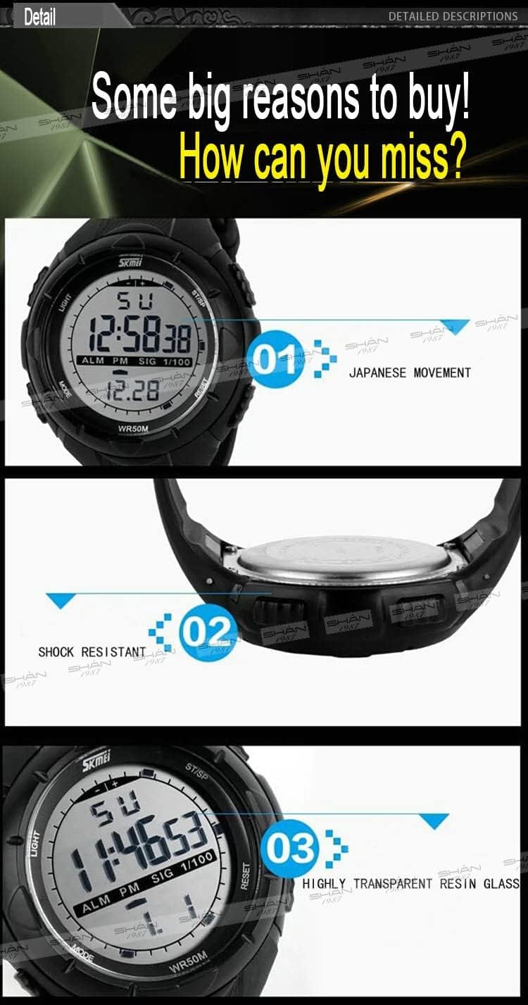 SKMEI men sport, swimmer and diving 50 M water resistant wrist watch - 1025 Black