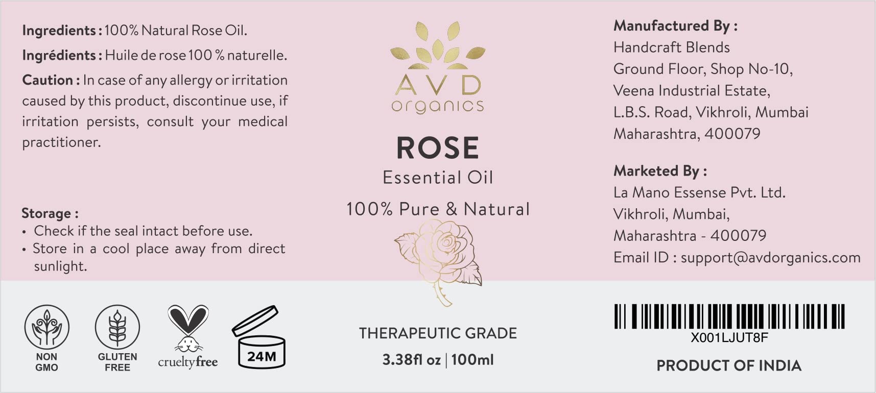 Rose Essential Oil 100ml - Premium Quality Therapeutic Grade for Soaps, Candles, Massage, Skin Care, Perfumes, Home Fragrance Acetite for Diffuser- 3.38 fl. Oz