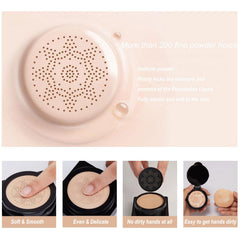 Mushroom Head Air Cushion Foundation CC Cream Water Feeling Flawless BB Cream Moisturizing Oil Control, Lightweight & Smoothing Natural Concealer (Natural)