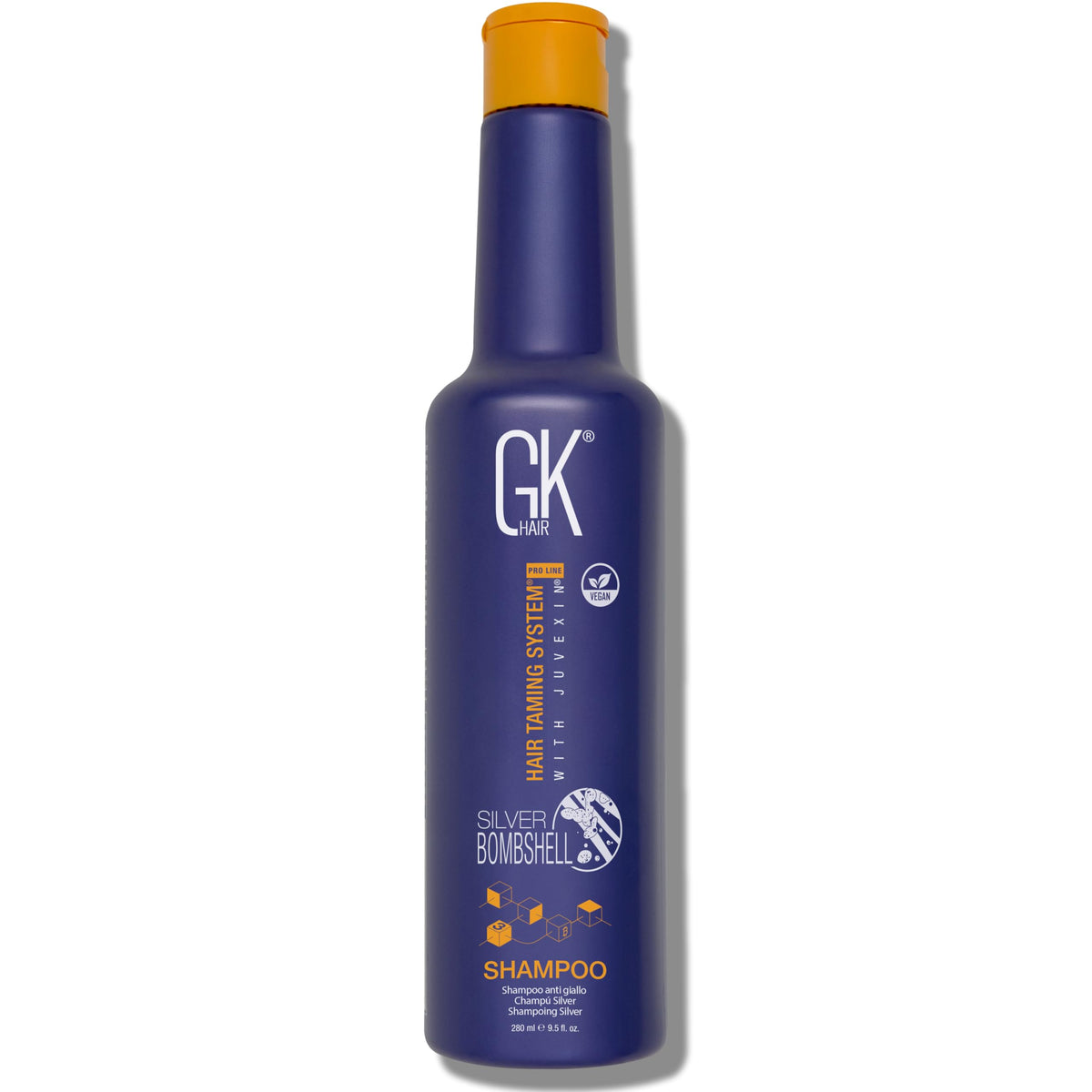 GK HAIR Global Keratin Silver Bombshell Purple Shampoo 280ml - For Blonde, Platinum, Ash, Silver & Gray Hair Moisturizes Dry & Damaged Removes Yellow Brassy Tones