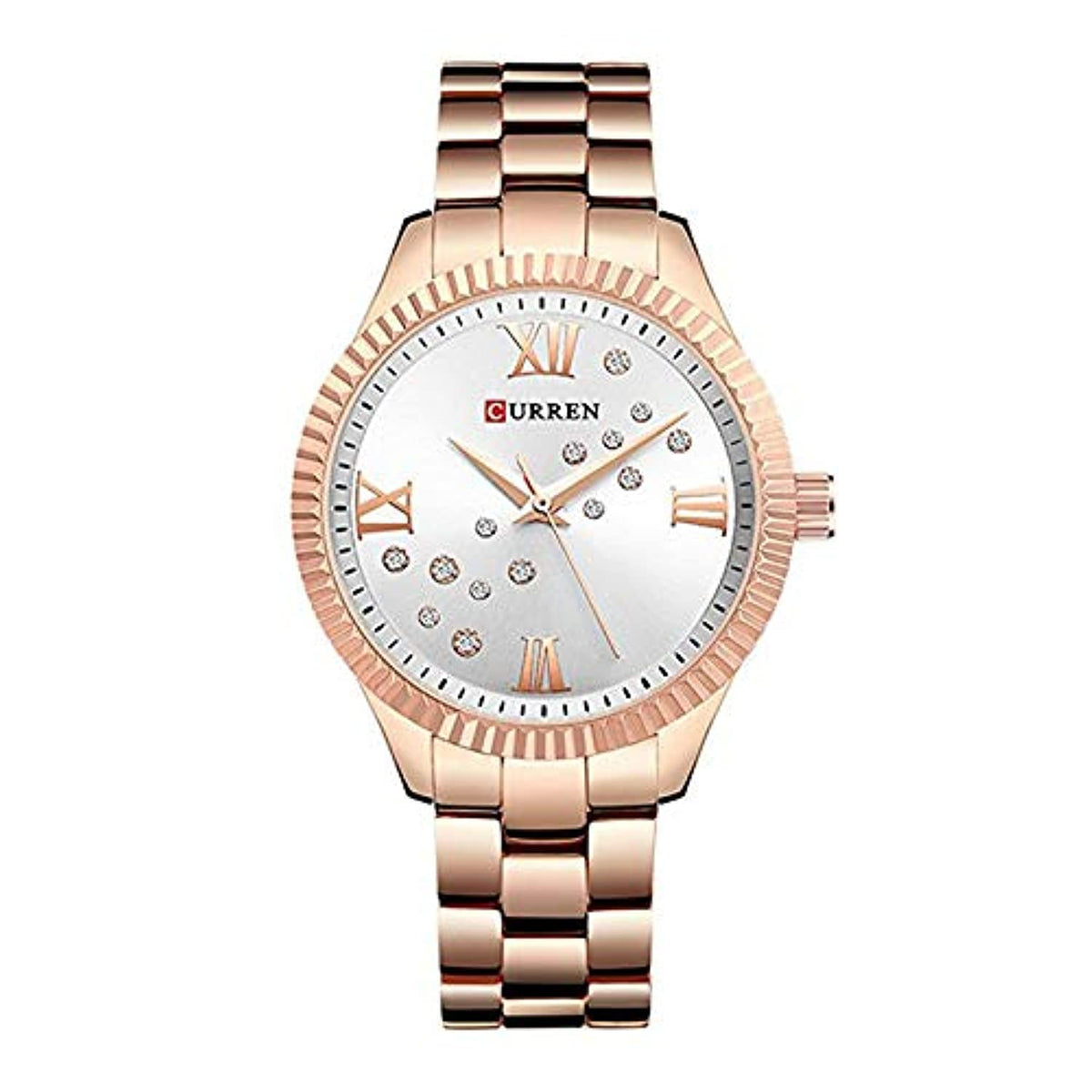CURREN 9009 Quartz Round Dial Stainless Steel Waterproof Watch for Women - Rose Gold, White