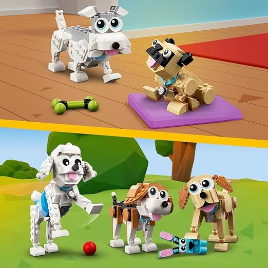 LEGO 31137 Creator 3 in 1 Adorable Dogs Set with Dachshund, Pug, Poodle Figures and More Breeds, Animal Building Toy for Kids aged 7 and Up, Gift for Dog Lovers