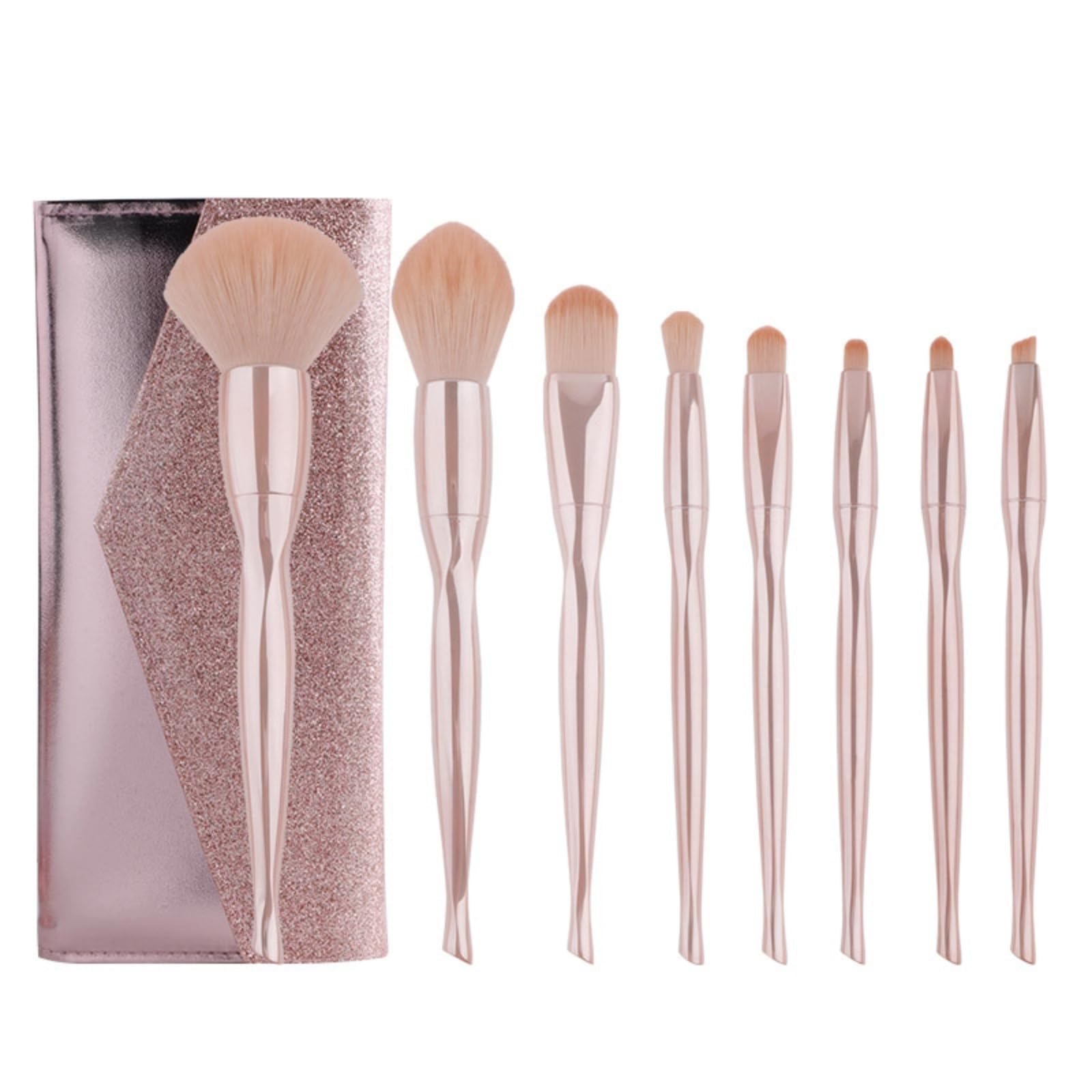 KASTWAVE Natural Hair Makeup Brush Set Professional, 8 Pcs Set Make up Brush with Case, Foundation Brush, Eyebrow Eyeshadow Brush, Contour Blush, Concealer Powder Brush, Shiny pink