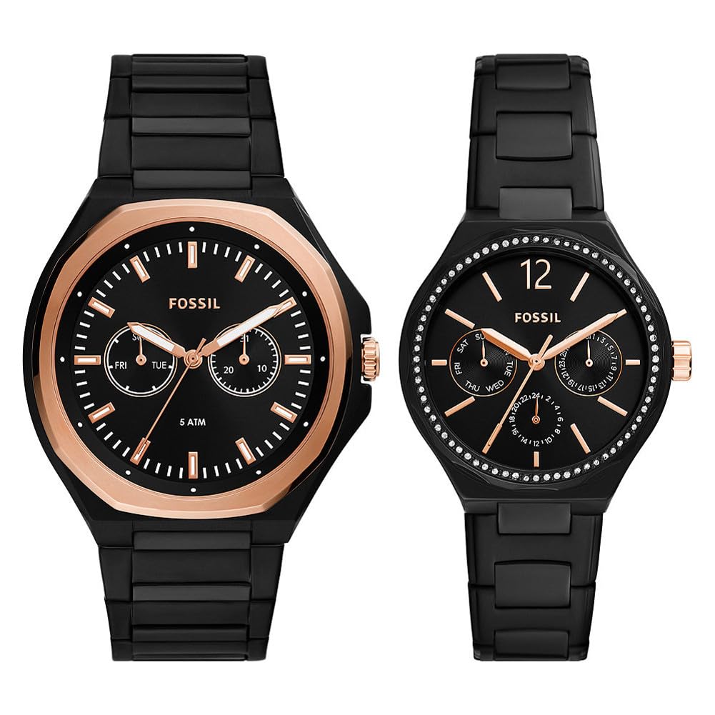 Fossil His and Her Multifunction Black Stainless Steel Watch Set - BQ2645SET