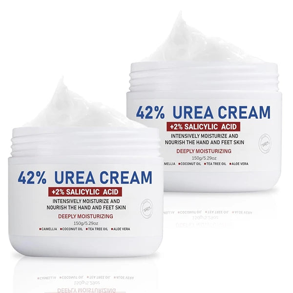 OUKEYA Urea Cream 42% plus Salicylic Acid 2% Net 5.29 Oz for Dry Cracked Feet,Heels,Knees,Elbows,Hands Repair Treatment Moisturizes and Removes Corns,Calluses,Dead Skin,and Softens Toenails Pack of 2