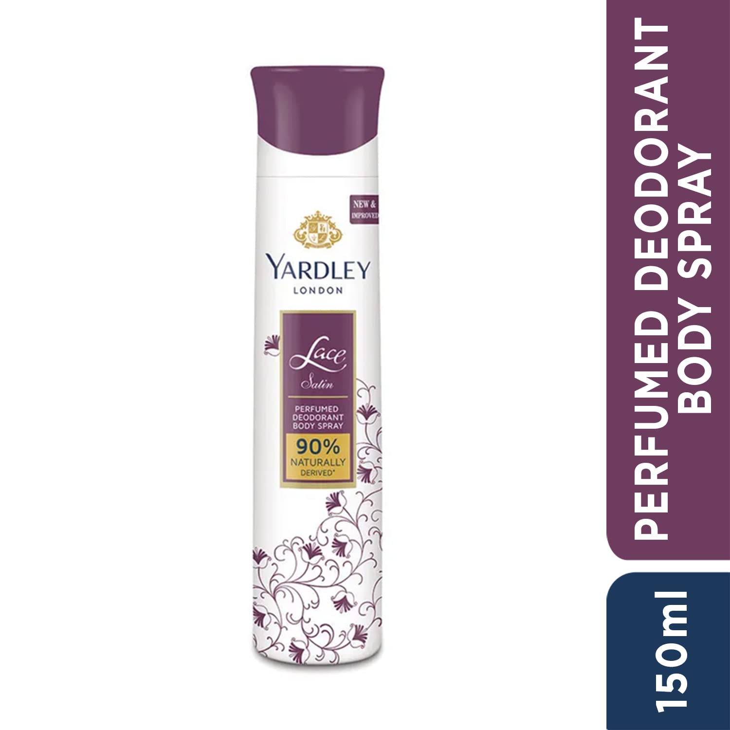 Yardley London Lace Satin Perfumed Deodorant Body Spray| Fresh Floral Scent| 90% Naturally Derived| Deo Spray| Body Deodorant for Women| 150ml