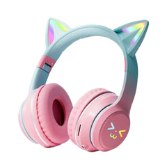 Cat Ear Headphones for Kids, Kids Headphones with Light-Up Microphone Cat Ear Design, Wireless Bluetooth Noise Cancelling Headphones for Kids, Girls, Teens, Adults for Online School and Distance Learning - pink