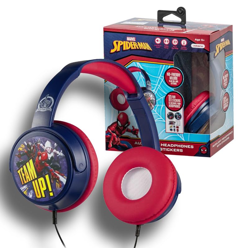 Graffic Giraffe Spiderman Aux Wired On-Ear Headphones | Safe Sound with Built-in Mic | Soft Padded HeadBand With Swivel Earcups | Stereo Sound Toddler Headphones | Eletronic Learning Toy for Kids