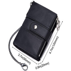 HARPIMER Leather Mens Wallet Zipper Purse Coin Wallet RFID Blocking with Chain, Coin Pocket Small Mens Bifold Wallets (Black), Black, Rfid Wallet