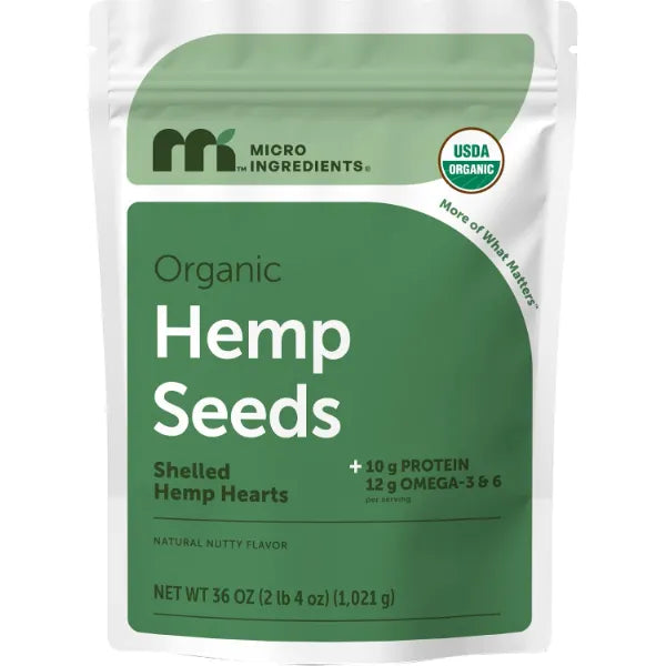 Micro Ingredients Organic Hemp Seeds, 36 oz | Shelled Hemp Hearts with 10g Plant Protein & 12g Omega-3 & 6 Per Serving | Natural Nutty Flavor for Smoothies, Yogurt, Salad & Recipes | Non-GMO