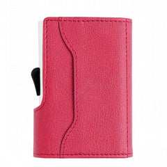Santhome Card Holder Wallet, Mens Minimalist Slim Metal RFID NFC Blocking Contactless Card Protector Security Pop up wallet (Pink)