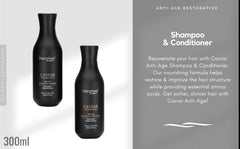 HAIRPLEXX CAVIAR ANTI-AGE RESTORATIVE TREATMENT PROFESSIONAL Shampoo & Conditioner Set l Hydrated Home Care Maintenance - Restore Hair Volume, Shine, Straight and Softness (300ml)