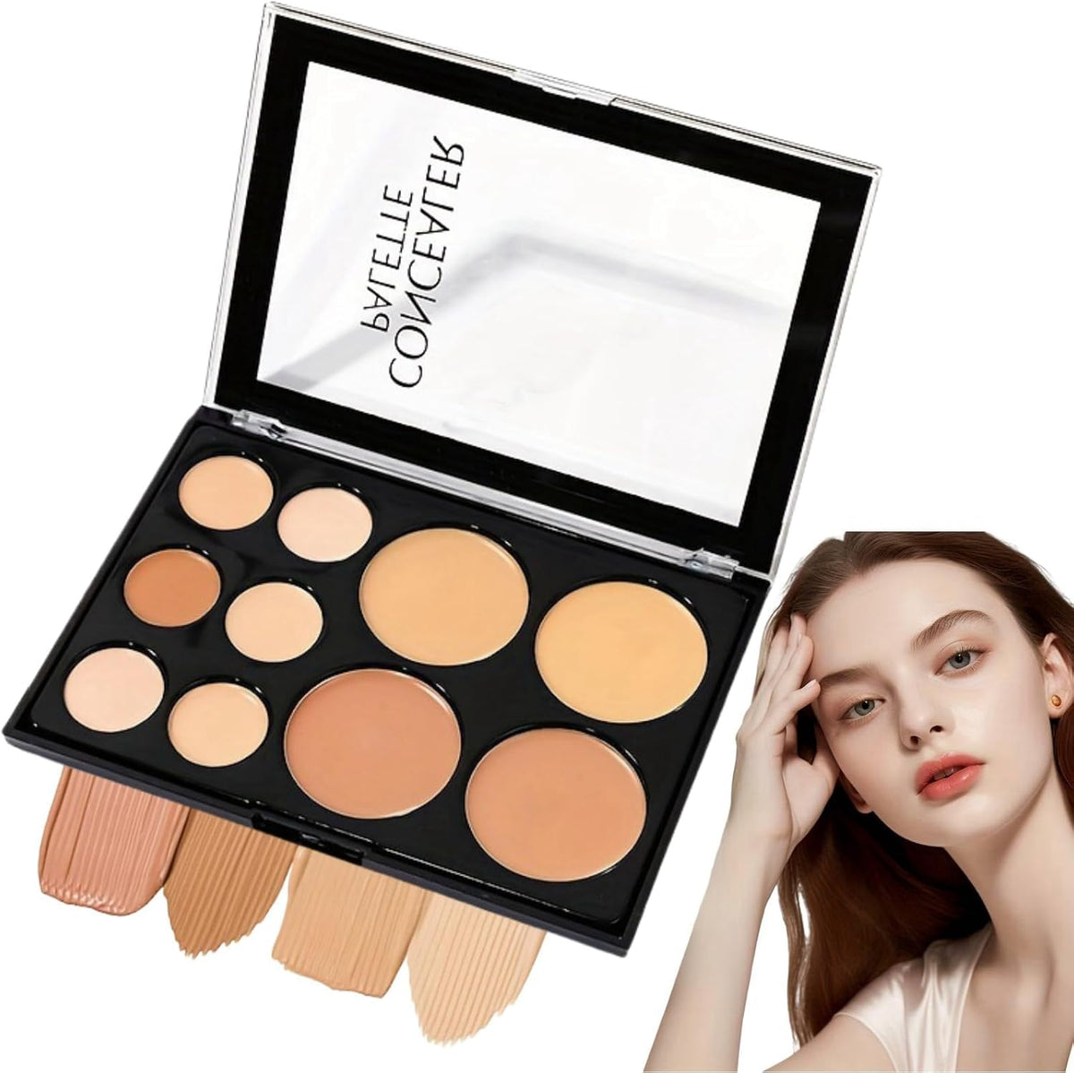 KASTWAVE Concealer Full Coverage,10-Shades Concealers & Correctors Cream,Contour Palette for Covering Dark Circles,Concealer Palette,Cream Foundation and Makeup Palette for All Skin Tones