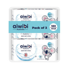Aiwibi 100% Skin-friendly Baby Wet Wipes 60 Sheets- Pack of 3 (180 Pcs) Baby Wipes Ultra-Soft Wet Wipes - Paraben & Alcohol Free for Newborns Sensitive Skin Diapers Wipes