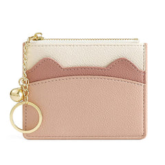 Valentoria Slim RFID Blocking Card Holder Small Pocket Wallet Keychian Zipper Coin Purse Minimalist Leather Cash & Coin & Cards Case for Women Men (Z2-Pink)