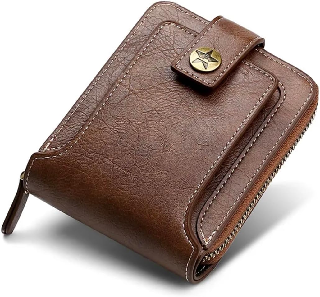 TIM DENIMS Men Wallet, Premium Leather, Large Capacity Holds Credit Cards, Coins And Cash With ID Window And A Zipper Pocket