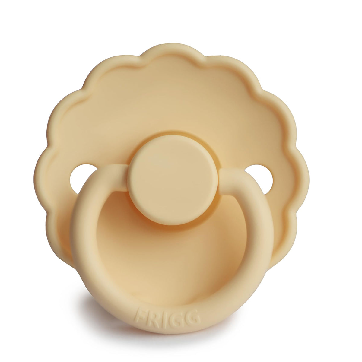 FRIGG Daisy Latex Pacifier 6-18 Months | Soothing Comfort Pacifiers with Click-Lock System | 1 Pack Natural Rubber Soothers | Food Safe with Timeless Elegance — Pale Daffodil