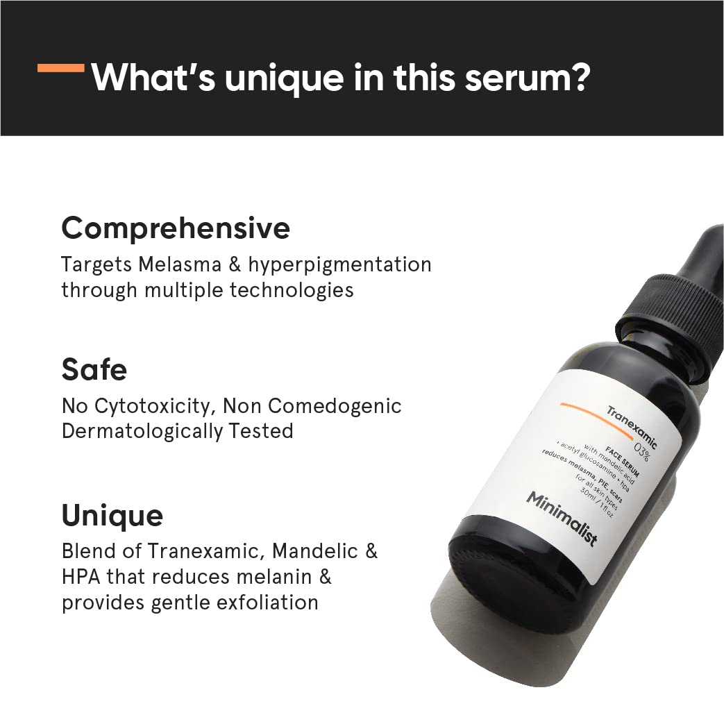 Minimalist 3% Tranexamic Acid Face Serum for PIE, PIH and Acne Scars | Face Serum with HPA to help provide even looking skin tone | 30 ml