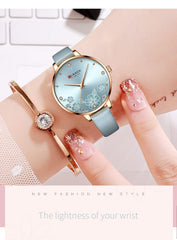 CURREN 9068 Brand Women Watch Fashion Flower Dial Quartz Ladies Leather Wristwatch Elegant Gift Lady Watche WITH ORIGNAL GIFT BOX - SKY