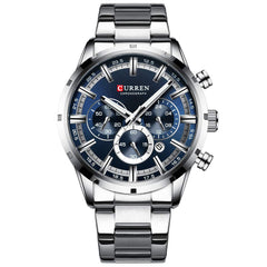 CURREN Herren-Armbanduhr Sport Quarz Chronograph Armbanduhr mit Leuchtzeigern Mode Edelstahl Uhr Datum - silver blue