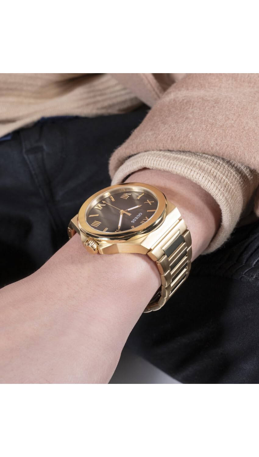 GUESS BR GLD CS W/P GLD TR/TEXTURED GRADIENT GREY & BLK DL/BR/P GLD BRCT