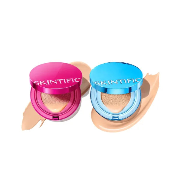 SKINTIFIC Pink Glow & Velvet Matte Cushion Foundation Set #03 Petal – Medium Dewy & Full Coverage, 12H Oil Control