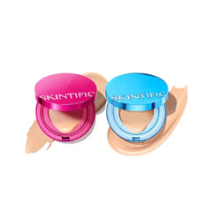 SKINTIFIC Pink Glow & Velvet Matte Cushion Foundation Set #03 Petal – Medium Dewy & Full Coverage, 12H Oil Control