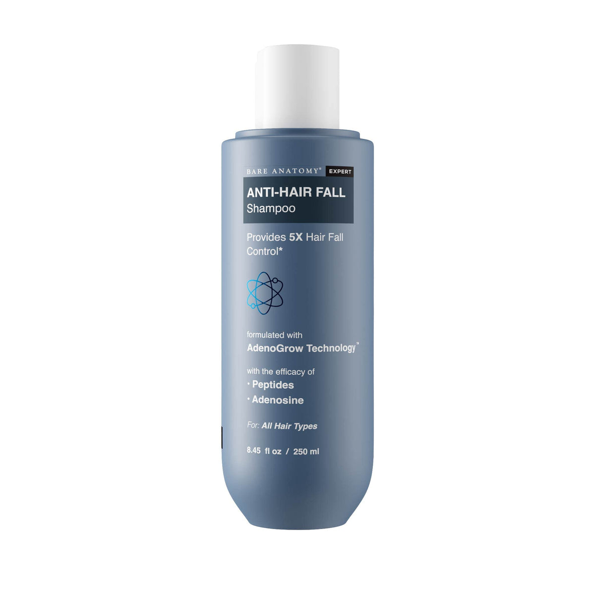Bare Anatomy Anti Hair Fall Shampoo | 5x Hair Fall Control | Powered By Adenosine & Peptides | For All Hair Types | Sulphate & Paraben Free | DHT Blocker Promotes Hair Growth | For Women & Men | 250ml