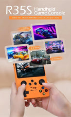 QuantumG - R35S Retro Handheld Game Console with 3.5 Inch IPS HD Display, Linux System, 64GB Inbuilt Games – Compact Pocket Video Game (Yellow)