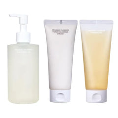 Whamisa Deep Purifying Cleanse Trio: Organic Flowers Cleansing Oil, Foam Cleansing Cream, and Foaming Gel Bundle