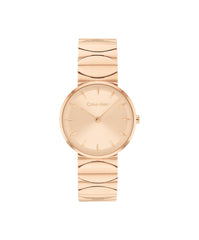 CALVIN KLEIN WOMEN'S CARNATION GOLD DIAL IONIC PLATED ROSE GOLD STEEL BRACELET WATCH - 25700001