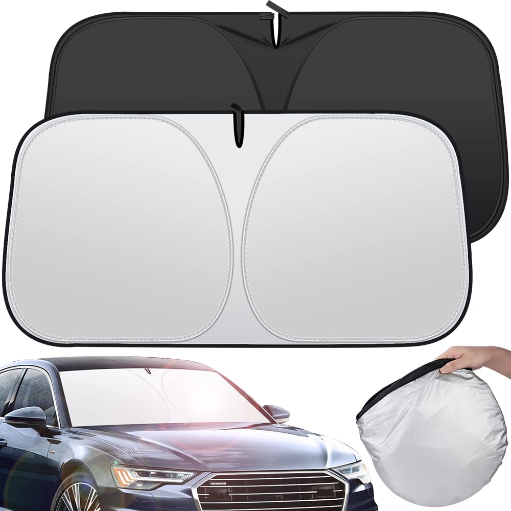 Rescien Foldable Car Windshield Sunshade with Storage Pouch,Front Windshield Reflective Sunshad,Car Front Window for Top Blocks UV Rays and Sun Heat Protection, Keeps Vehicle Coolerï¼ˆ56 * 31.5inchï¼‰
