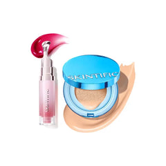 SKINTIFIC Velvet Matte Cushion Foundation #02 Ivory & Peptide Brightening Lip Serum #06 Cherry Red Set