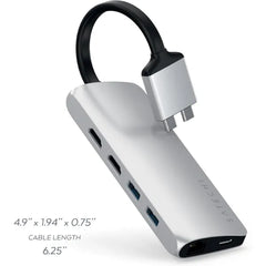 Satechi Type-C Dual Multimedia Adapter with Dual 4K HDMI, USB-C PD, Gigabit Ethernet, Micro/SD Card Readers, USB 3.0 - for M2/ M1 MacBook Pro/Max - Silver