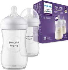 AVENT Philips Natural Response Baby Bottle - 2 x 260ml Baby Milk Bottle for Newborns and Up, BPA Free, 1+ Months (Model SCY903/02)