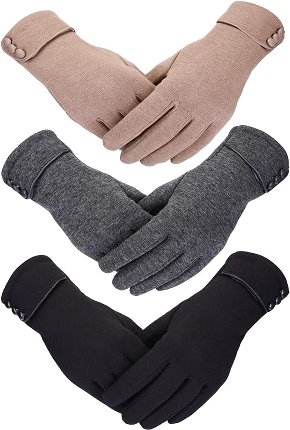 Azonee Women Winter Gloves 3 Pairs Women Winter Gloves Warm Touchscreen Gloves Windproof Gloves for Women Girls Winter Using Black Gray Khaki, M