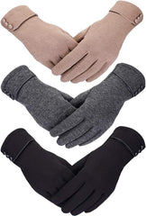 Azonee Women Winter Gloves 3 Pairs Women Winter Gloves Warm Touchscreen Gloves Windproof Gloves for Women Girls Winter Using Black Gray Khaki, M