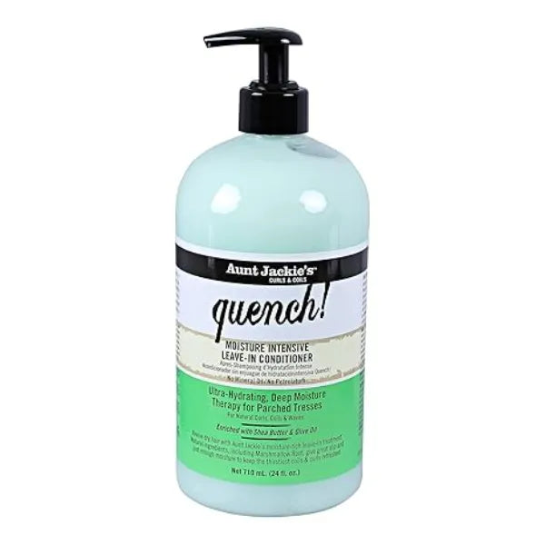 Aunt Jackie's Curls and Coils Quench, Large 24oz Family Sized Pump, Moisture Intensive Leave In Hair Conditioner for Natural Curls, Coils and Waves, Enriched With Shea Butter, Green