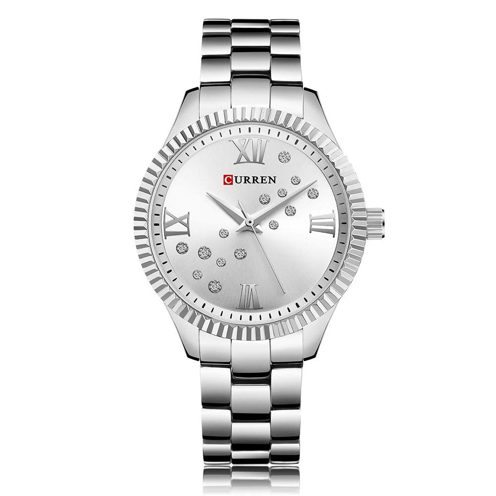 CURREN 9009 Women Watch Quartz Movement Crystal Wrist Watch Simple Causal Gift for Women - Silver