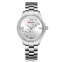 CURREN 9009 Women Watch Quartz Movement Crystal Wrist Watch Simple Causal Gift for Women - Silver