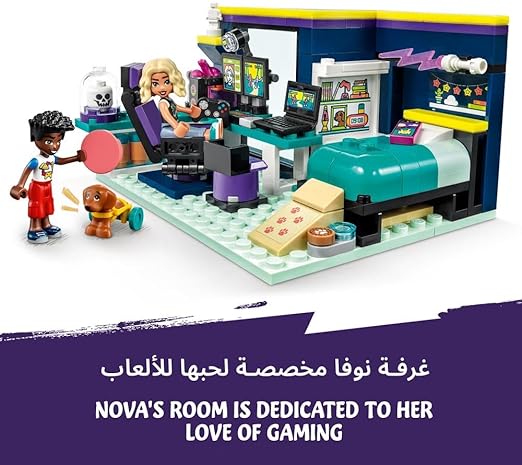 LEGO 41755 Friends Nova's Room Gaming Themed Bedroom Playset, Collectible Toy with Zac Mini-Doll and Pickle the Dog, Small Gift Idea for Kids 6+, 2023 Characters