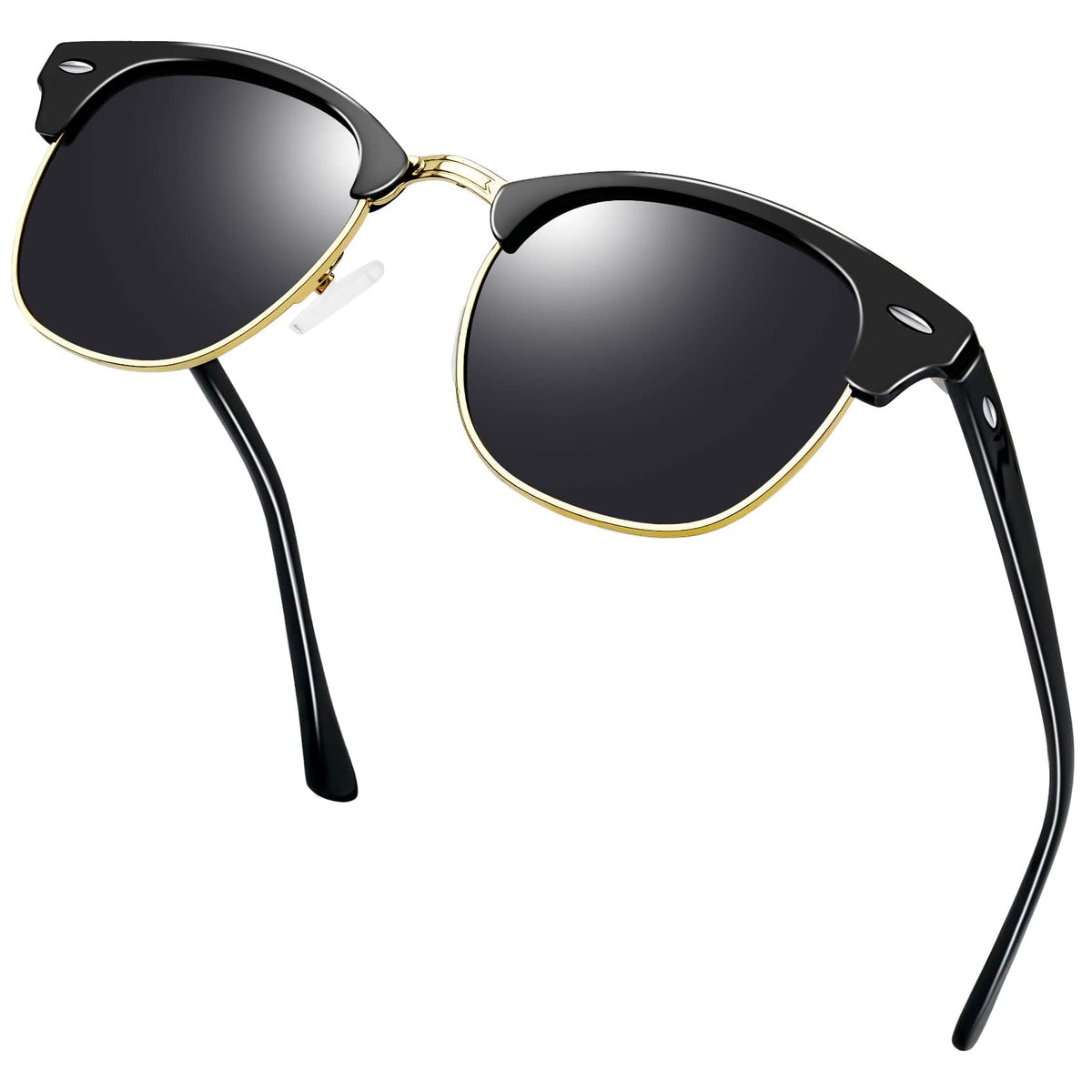 KANASTAL Polarized Horn Rimmed Sunglasses for Men and Women, Classic Half Frame Sun Glasses, Semi Rimless Shades for Womens 100% UV400 Protection Driving