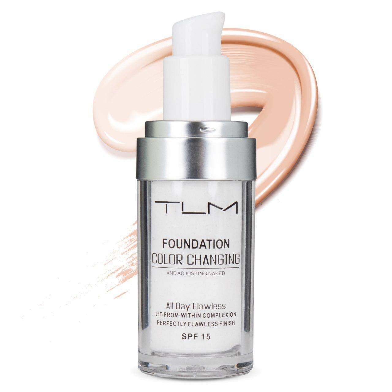 2PCS TLM Flawless Colour Changing Warm Skin Tone Foundation,Naturally Blends Moisturizing foundation makeup,Long Lasting Waterproof Lightweight Liquid Foundation SPF 15 for Face Makeup