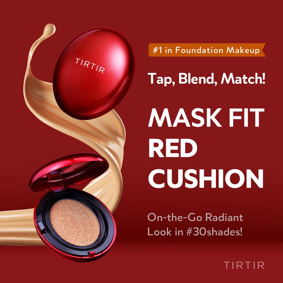 TIRTIR Mask Fit Red Cushion Foundation | Japan's No.1 Choice for Glass skin, Long-Lasting, Lightweight, Buildable Coverage, Semi-Matte (34N Pecan, 0.63 Fl Oz (Pack of 1))