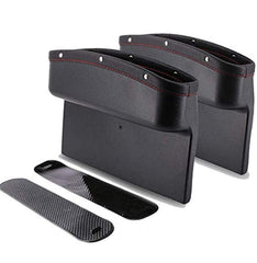 Sulfar 2Pcs Car Seat Pockets Pu Leather Car Console Side Organizer Seat Gap Filler Catch Caddy With Non-Slip Mat 9.2X6.5X2.1 Inch Black (2Pcs)