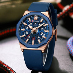 CURREN Men's quartz, sports brand Luxury Original Waterproof with calendar and rubber strap, 8437 - Blue