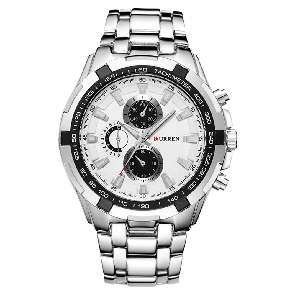 CURREN Watches Men,Sports Waterproof Stainless Steel Quartz Wrist Watch for Men and Boys, 3, Quartz Movement - Silver