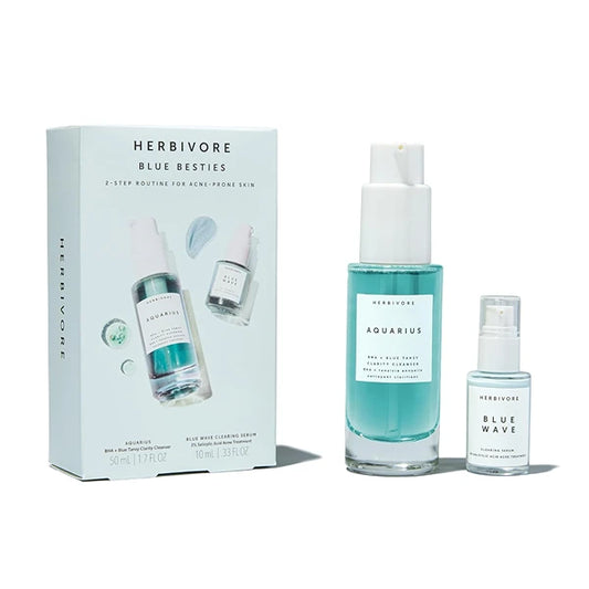 HERBIVORE Blue Besties Duo – 2-Step Treatment for Acne-Prone Skin, Aquarius Cleanser (50 mL) & Blue Wave Serum (10 mL), Plant-Based, Vegan, Cruelty-Free