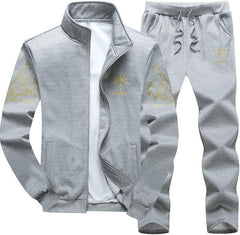 PASOK Men's Casual Tracksuit Full Zip Running Jogging Athletic Sports Jacket and Pants Set -Gray