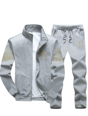 PASOK Men's Casual Tracksuit Full Zip Running Jogging Athletic Sports Jacket and Pants Set -Gray